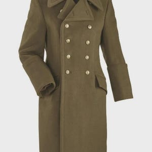 New Men&#39;s Military Wool Double Breasted Overcoat, 1970&#39;s Military Brown Wool Long Coat, Double Breasted Wool Trench Coat