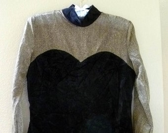 Black crushed velvet and metallic gold Rock-a-Billy Top, size M