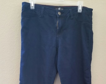 dark blue stretch jeans, size 13, waist 32, inseam 31, straight leg