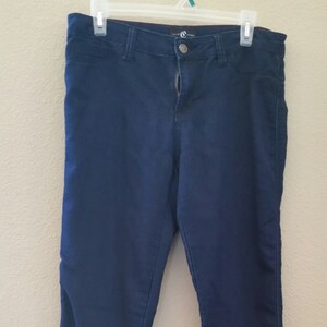 dark blue stretch jeans, size 13, waist 32, inseam 31, straight leg