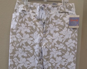 NWT Vintage 1990's Stretch Capri Pants by FADED GLORY Jeans Co., Size 16,  Tan With White Flowers -  Canada