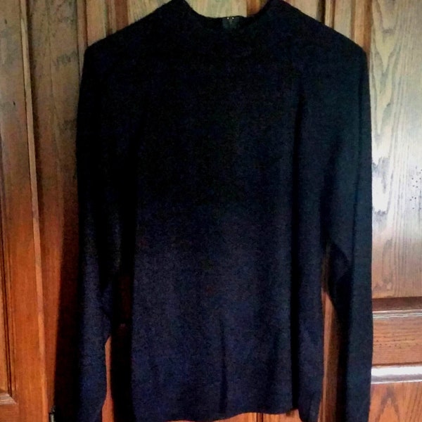 Super Soft Black SWEATER with long raglan sleeves, zipper back, Made in USA