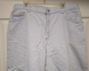 Hi-Rise Light Blue Cotton Denim RIDERS Shorts, woman's size 20W, 5 pocket, metal zipper, belt loops