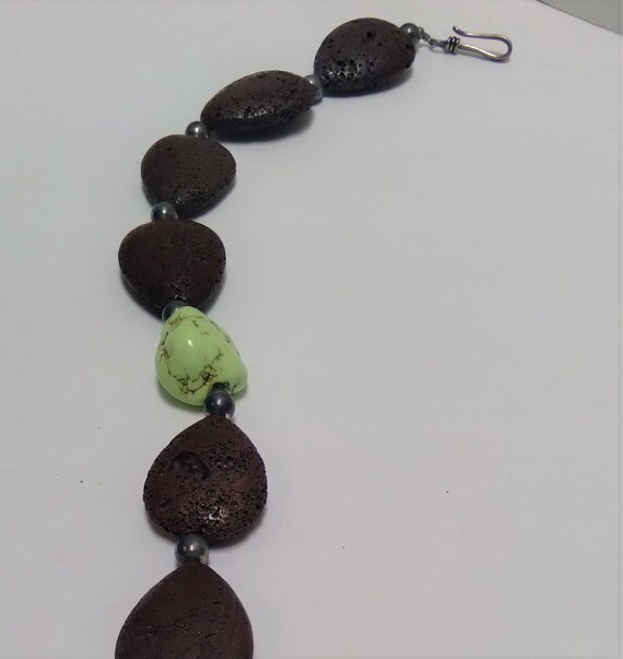 Magnesite and Lava stone CHOKER Necklace, lime gr… - image 4