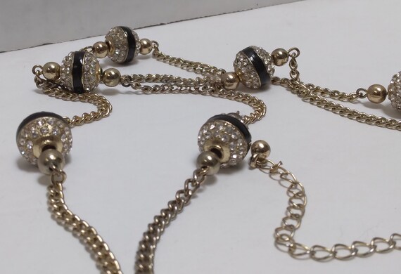 long Chain and Bead necklace, goldtone and Black … - image 4