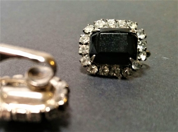 vintage clip-on earrings Obsidian and rhinestones… - image 9