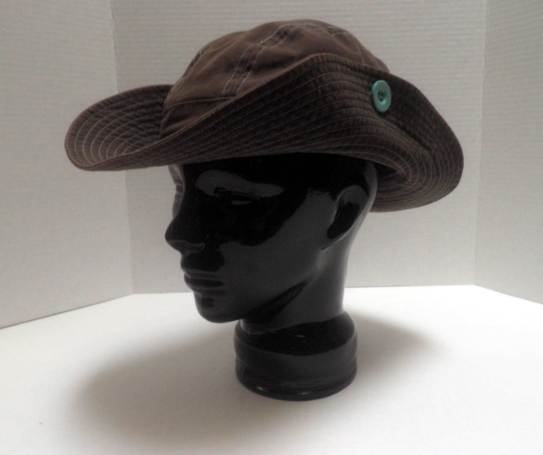 Vintage Cotton Canvas Hat Brown With Turquoise Stitching and Etsy