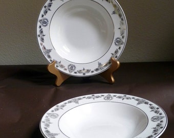 Set of 6 fine China, wide rim BOWLS silver Baroque pattern, Holiday table DINING