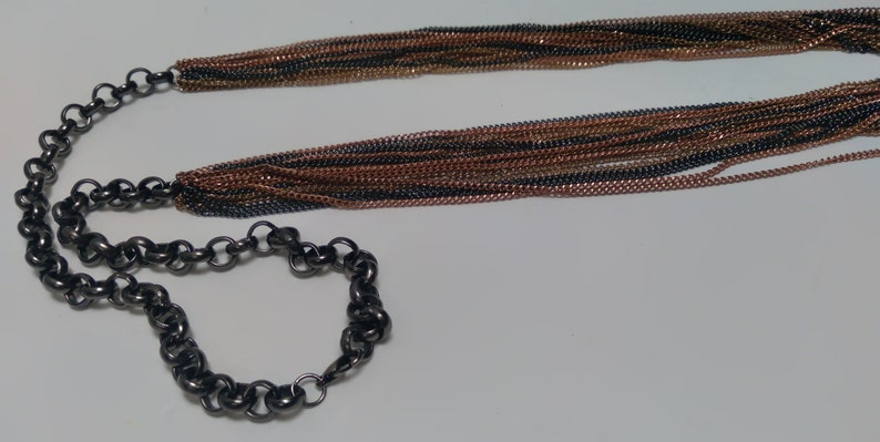 Multi-strand, multi-metal chain link Necklace, Long chain necklace image 10