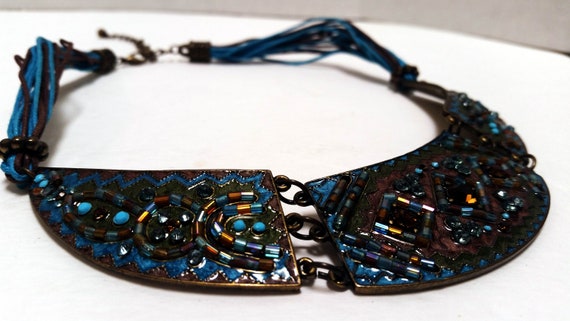 dramatic Bronze , Turquoise and gold stone Enamel… - image 5