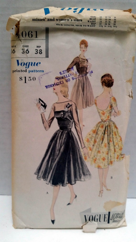 Vintage 1959 Vogue Sewing Pattern 4061 One Piece Dress And Etsy Vintage 1959 Vogue Sewing Pattern 4061 One Piece Dress And Etsy