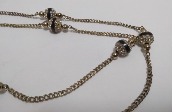 long Chain and Bead necklace, goldtone and Black … - image 6