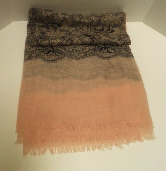 large SCARF/ WRAP, pale Pink with Black Lace Print - image 5