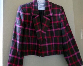 reduced...Cropped Jacket, Pink and Brown CHECK, Women&#39;s 8 Petite
