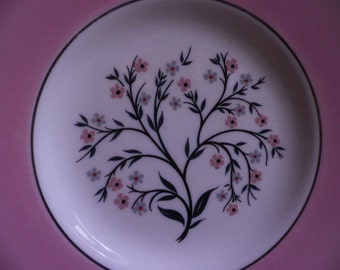 Vintage Homer Laughlin Cavalier Pink China Bread Plate, small plate, flowers, pink with platinum silver trim