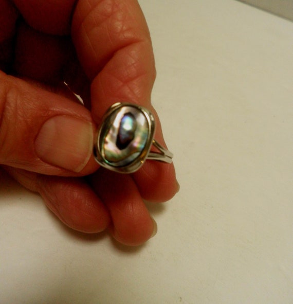 PAUA Abalone Shell and Silver Ring, adjustable, p… - image 1