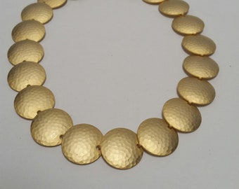 vintage Modernist hammered brushed Gold Necklace, 19 inches long