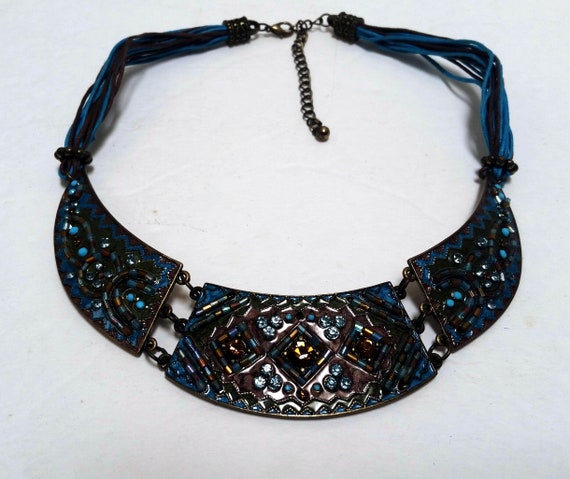 dramatic Bronze , Turquoise and gold stone Enamel… - image 1