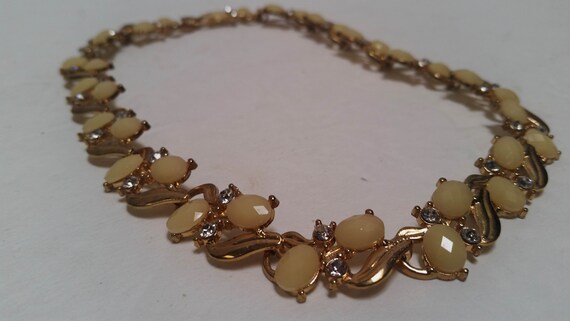 vintage CHOKER necklace, goldtone rhinestones and… - image 1