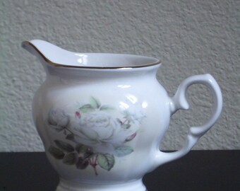 CREAMER, Bone China, GOLD trim, ICEBERG Rose