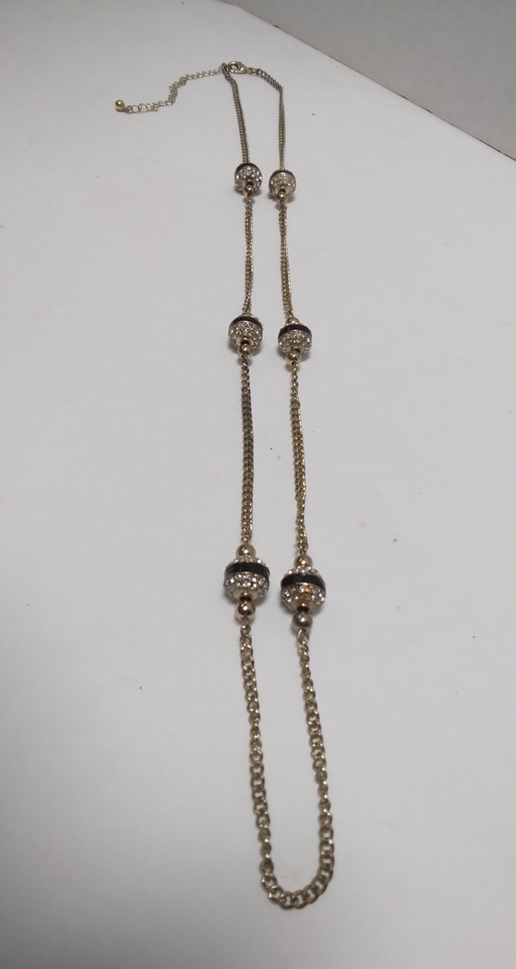 long Chain and Bead necklace, goldtone and Black … - image 3