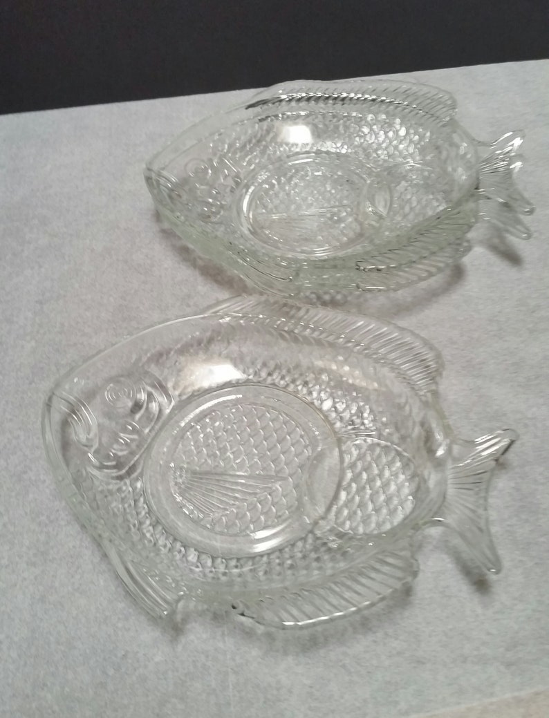 3 Pressed Glass FISH DISHES Luncheon Plates Etsy
