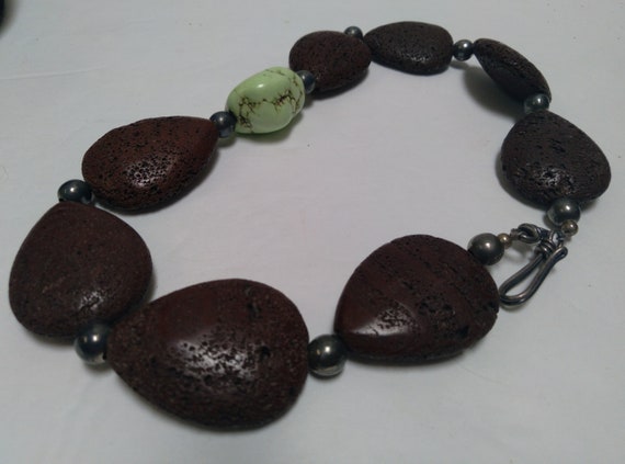 Magnesite and Lava stone CHOKER Necklace, lime gr… - image 5