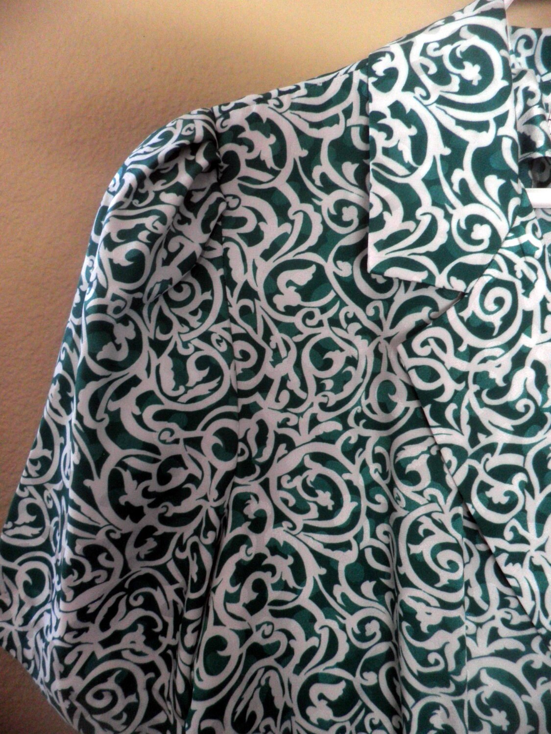 Vintage Dress Silky Green and White Print Fabric Size 10 - Etsy UK