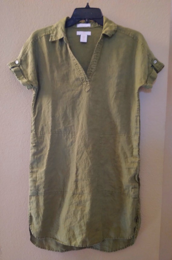HALSTON 100% Linen Pullover Shift/shirt dress, sag