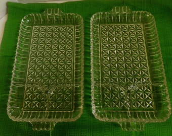 trinket/jewery dishes, set of 2 vintage Pressed Glass Plates, party plates