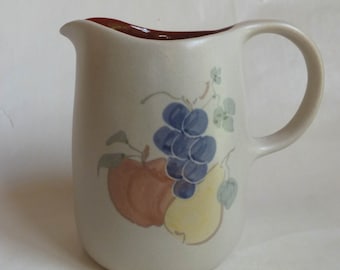 GOSS Chatham Stoneware Ceramic Pitcher, Hand painted Country Harvest Pattern/Fruit Motif, RARE 1960's