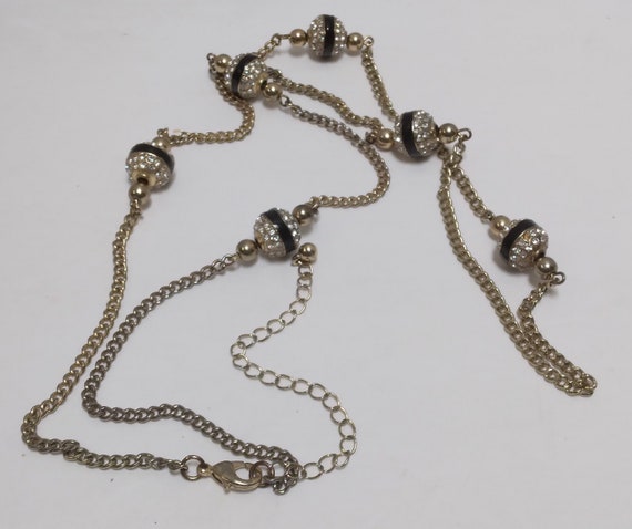 long Chain and Bead necklace, goldtone and Black … - image 1