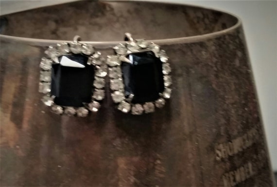 vintage clip-on earrings Obsidian and rhinestones… - image 5
