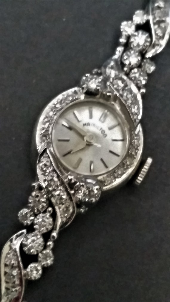 Antique HAMILTON 14K White Gold and Diamond Ladies Watch, 97 Antique HAMILTON 14K White Gold and Diamond Ladies Watch, 97