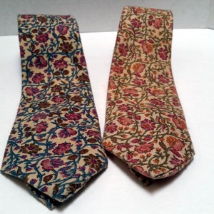 Two Flowered Ties, unisex accessories, vintage neckties, 1980's image 1