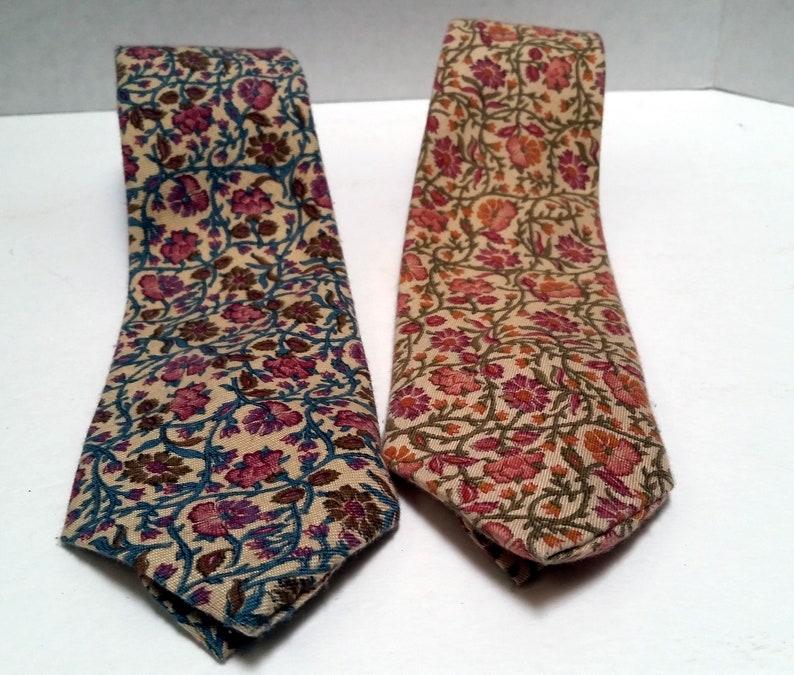 Two Flowered Ties, unisex accessories, vintage neckties, 1980's image 1