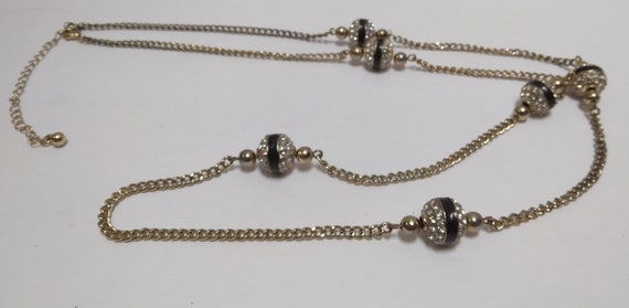 long Chain and Bead necklace, goldtone and Black … - image 5