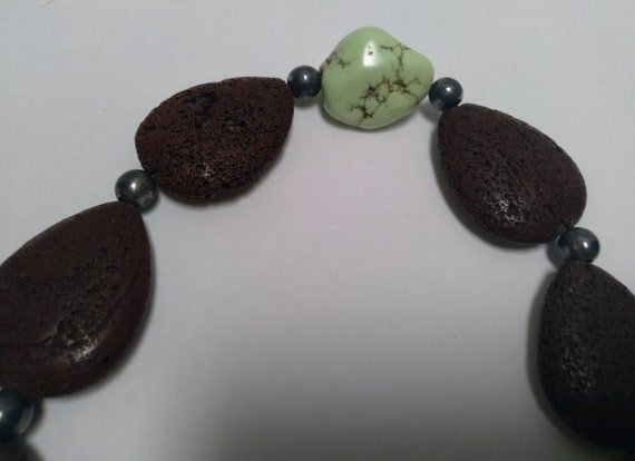 Magnesite and Lava stone CHOKER Necklace, lime gr… - image 2