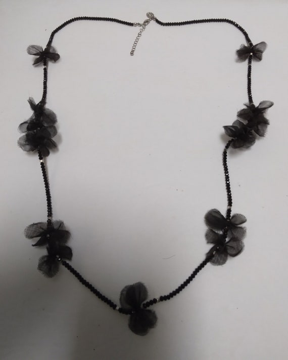 Black Taffeta and beaded necklace, long necklace, 