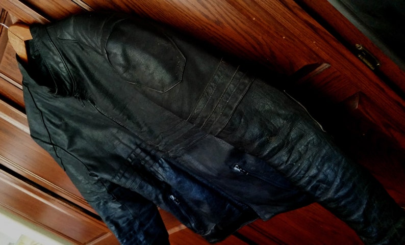 vintage BLACK Leather Motorcycle Jacket fully lined Men/'s size 48 Biker jacket