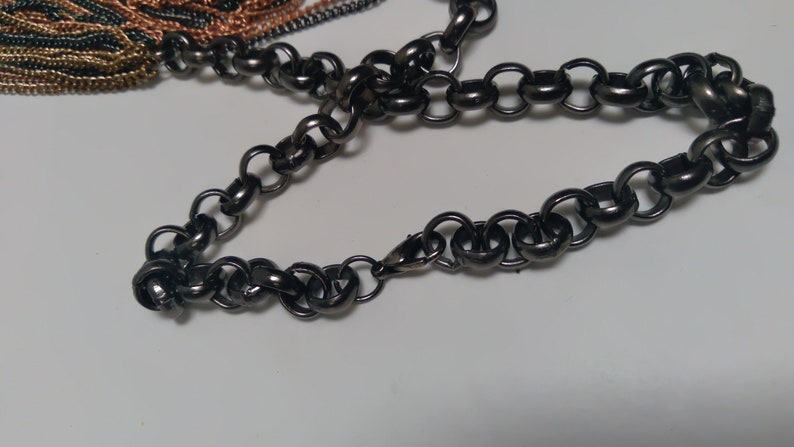 Multi-strand, multi-metal chain link Necklace, Long chain necklace image 5