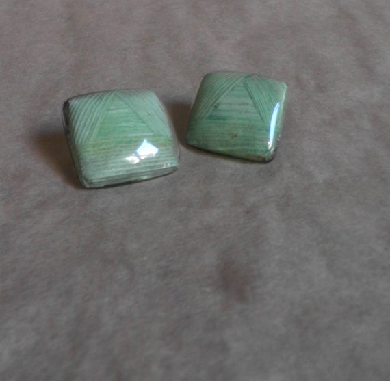 1980's Earrings, large square RESIN covered Leave… - image 3