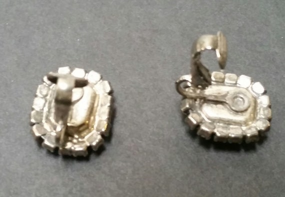 vintage clip-on earrings Obsidian and rhinestones… - image 4