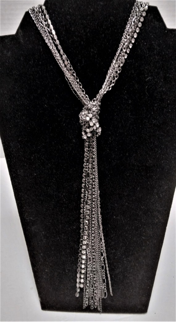 long multi-strand knotted chain TASSEL Necklace, G