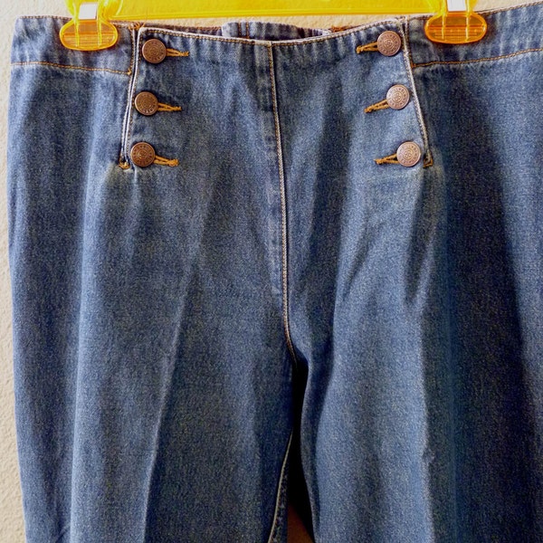 Sailor Button front, Lace-up back Blue Jeans, women's size 8
