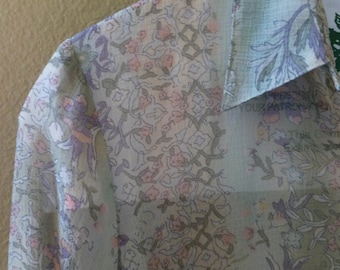 Sheer Blouse, soft feminine florals, SHEER Crepe, women&#39;s XL