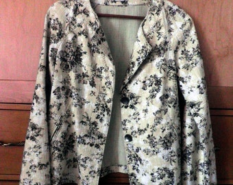 J.JILL Flowered Jacket / blazer, burlap textured cotton, Women's size small