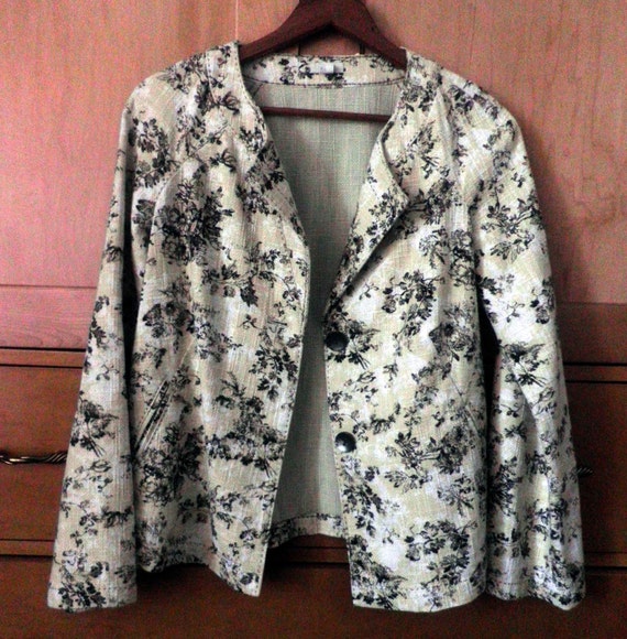 J.JILL Flowered Jacket / blazer, burlap textured c