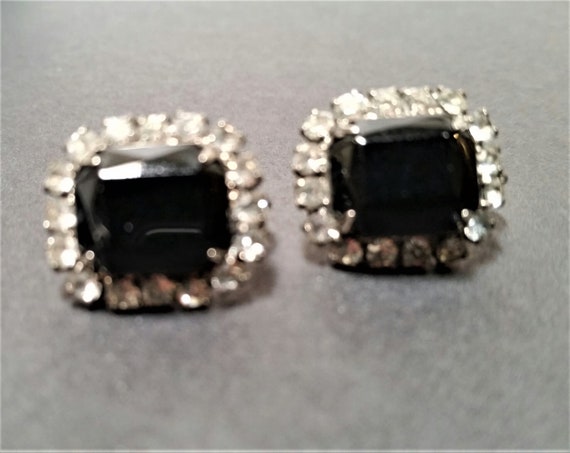 vintage clip-on earrings Obsidian and rhinestones… - image 8