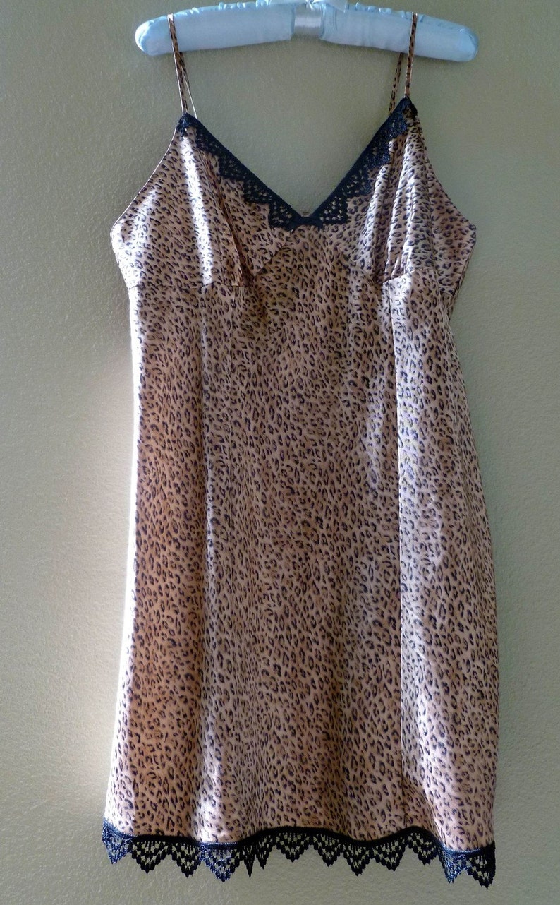 black Lace trimmed Leopard print Slip /nightgown/ nightie, Sexy Lingerie, never worn image 4